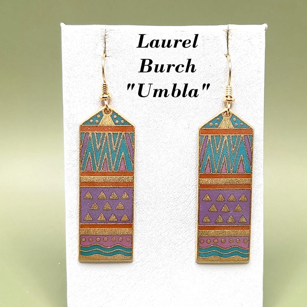 Vintage Laurel Burch Umbla Geometric Enamel Dangle Earrings